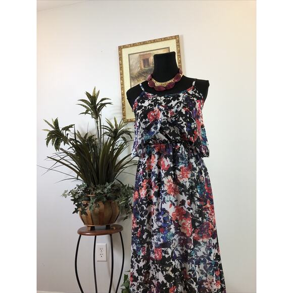 Xhilaration Maxi Dress S/P Partial Lined Layered Empire Elastic Waist Cottage - Picture 2 of 7